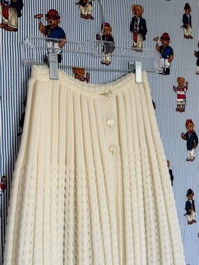 Vintage Cream Knit Button Front Midi Skirt
